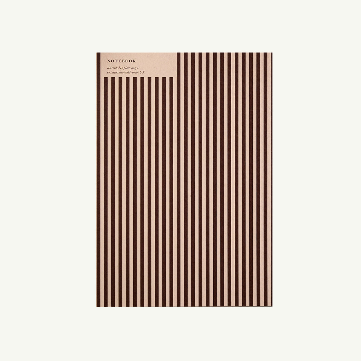 Kinshipped A5 Ruled Notebook, burgundy stripes, eco-friendly with top left label.