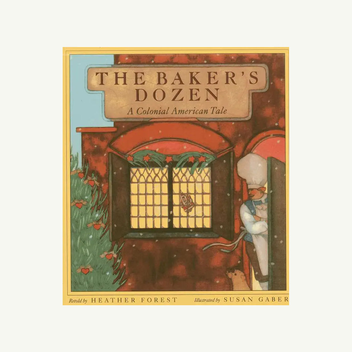 The Baker’s Dozen by Simon & Schuster: A baker outside a bakery window baking St. Nicholas cookies.
