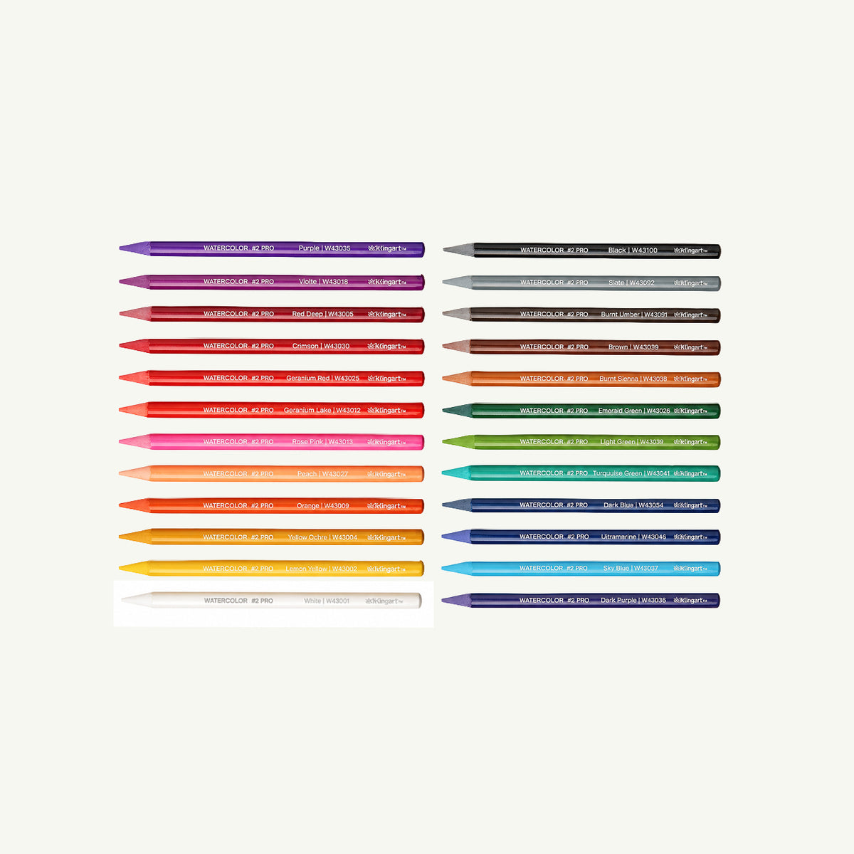 KINGART Woodless Watercolor Pencils, 24 vibrant high-density colors for creative expression.