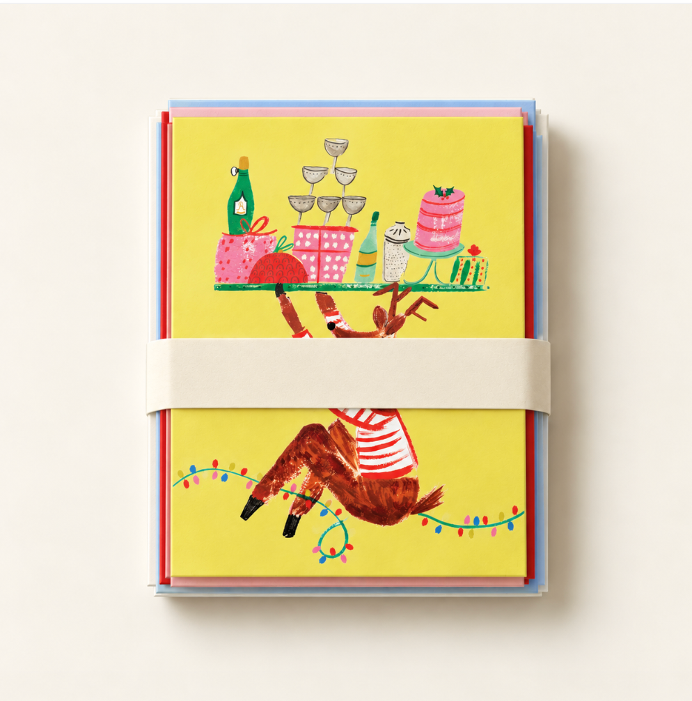 Holiday Petite Card Bundle: A festive reindeer with treats by Mr. Boddington’s Studio.