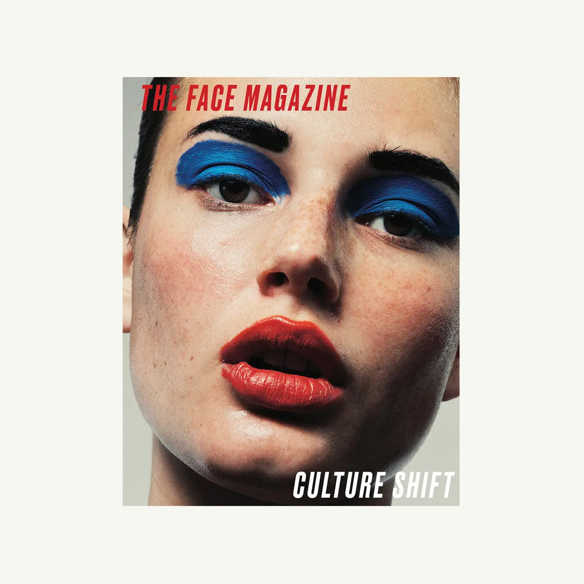 Bold blue eyeshadow, red lips—iconic portrait from The Face Magazine by ARTBOOK | D.A.P.