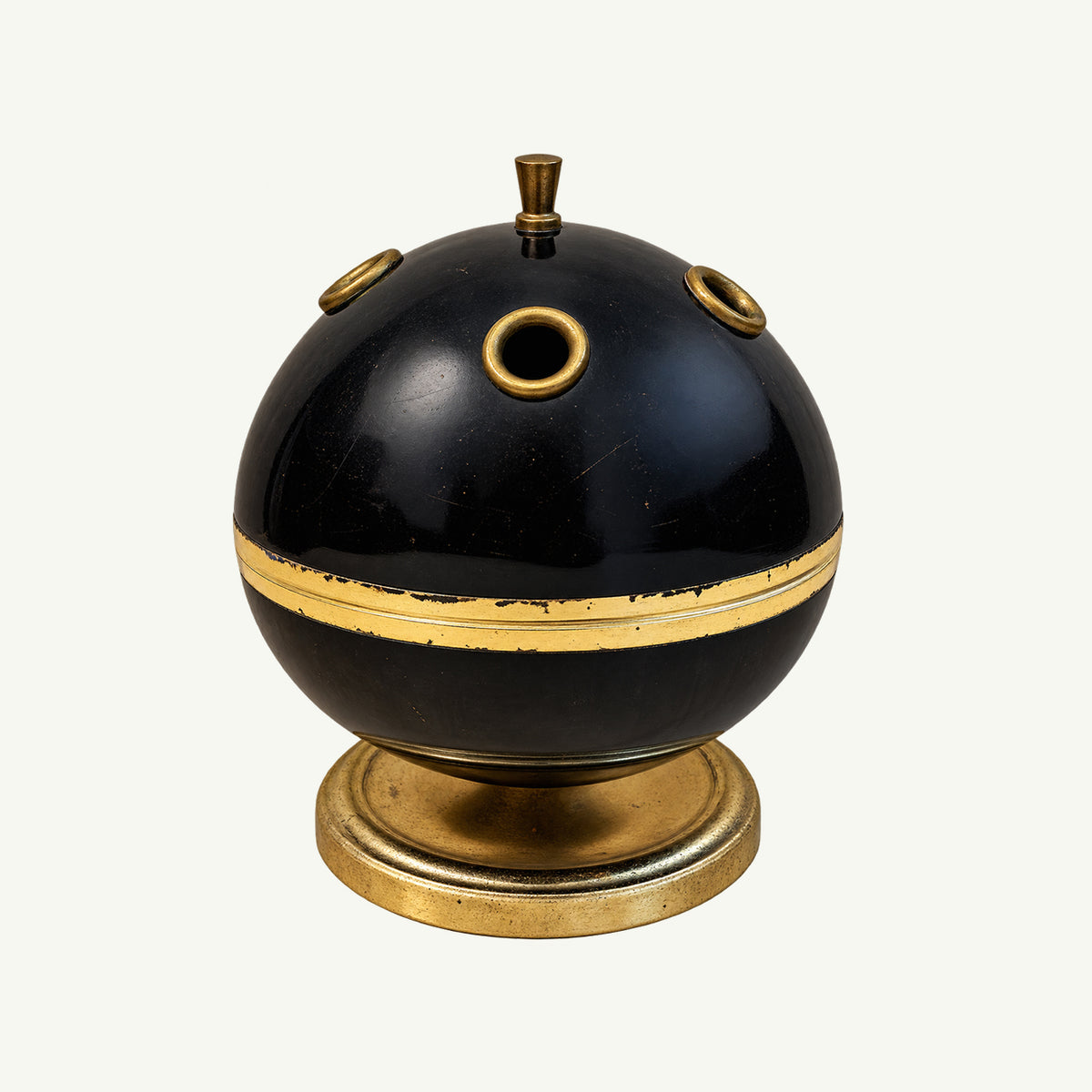 Vintage Black-and-Brass Spherical Vessel