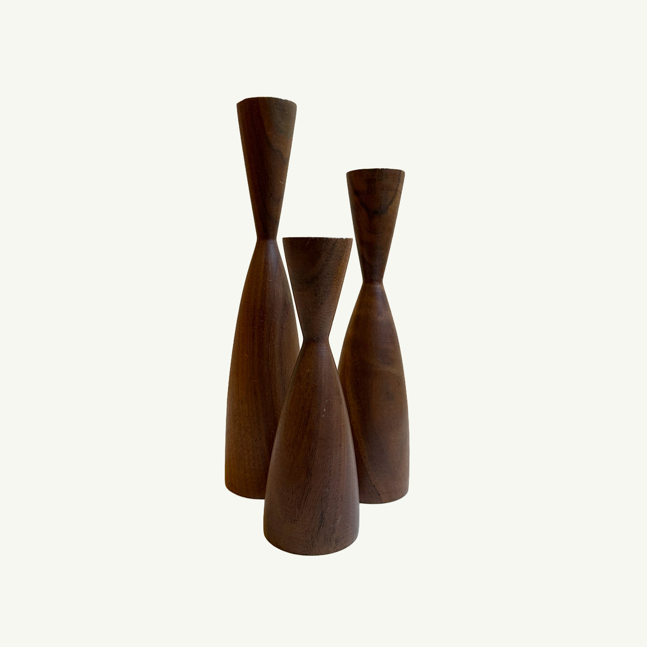 Vintage Wooden Teak Candle Holders - Set of 3