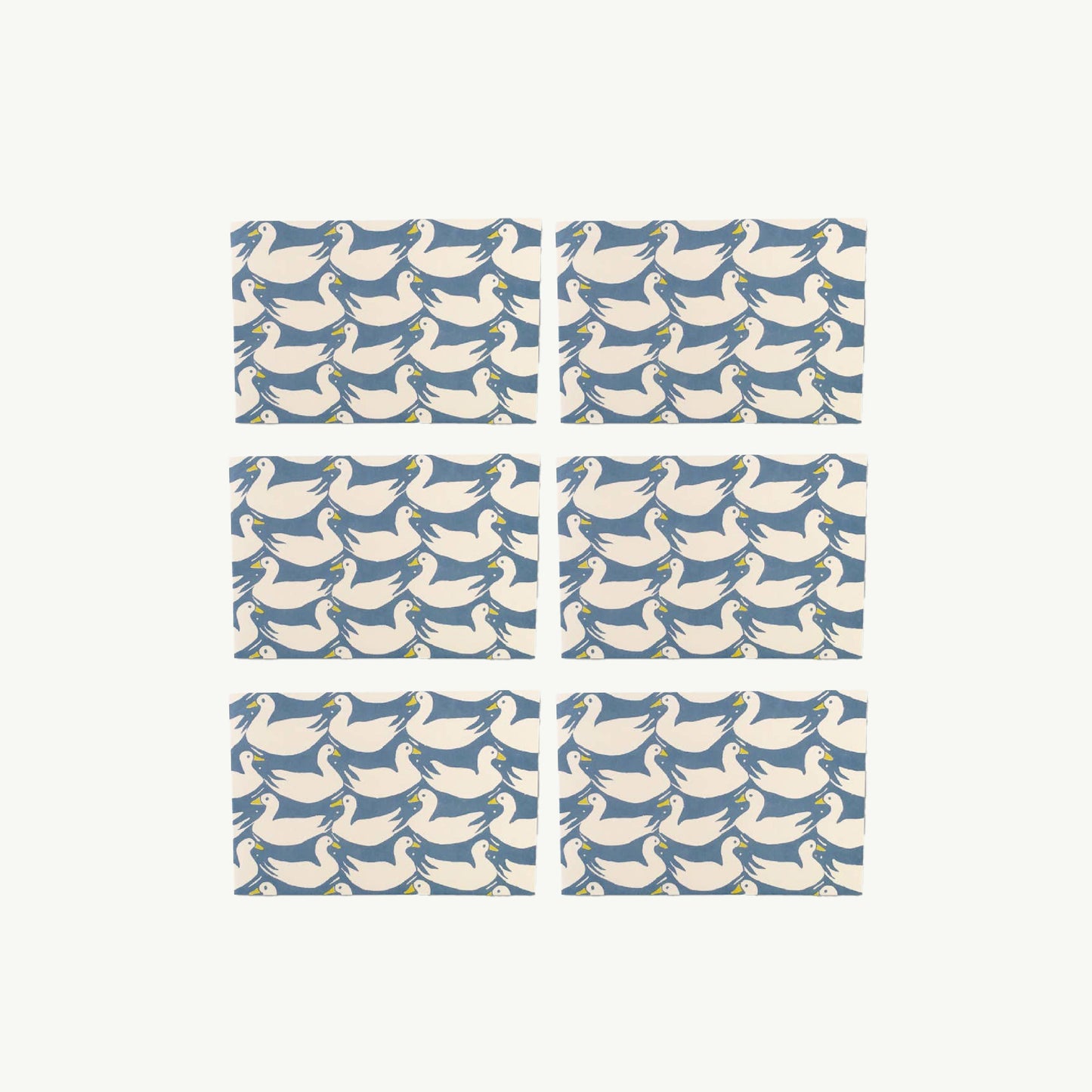 Pack of Six Small Cards Ducks & Rabbits Blue and Yellow