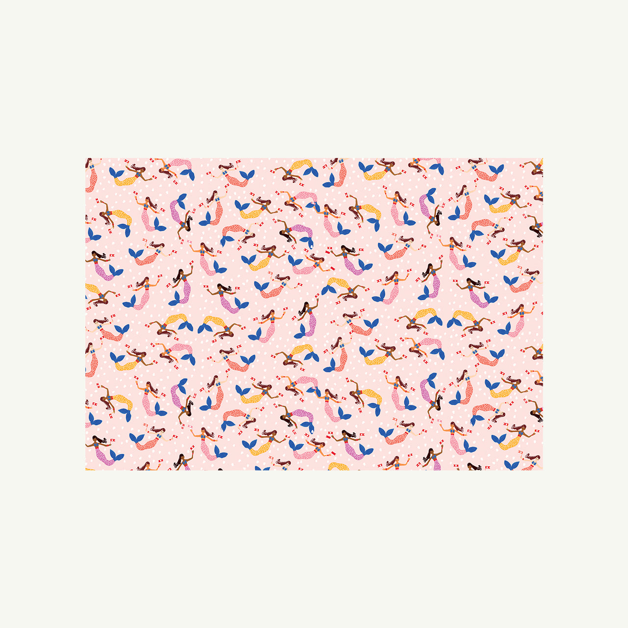 Mermaids on Parade Gift Wrap by Mr. Boddington's Studio, matte, light pink, hand-drawn mermaids.