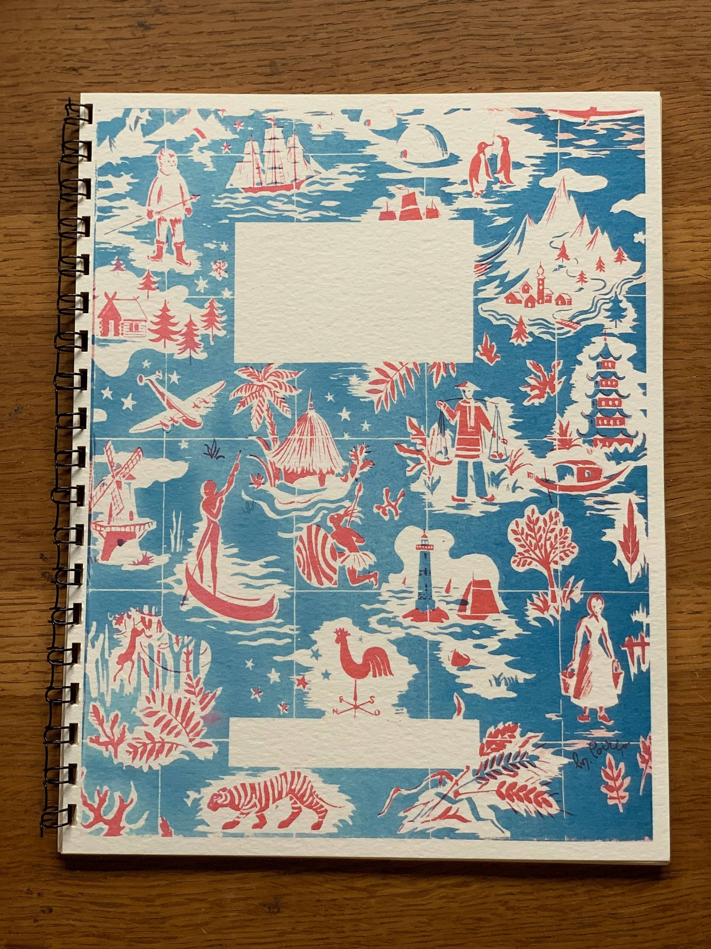 French Storybook Notebooks: Red and Blue Scene Lined