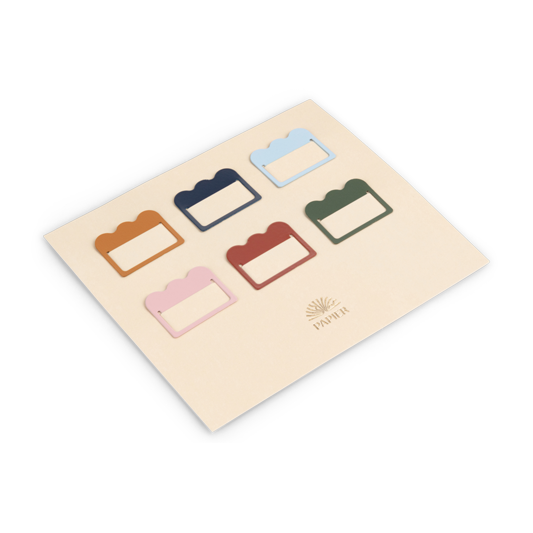 Papier Metal Index Tabs, Multicolor - Cloud: 6 scalloped labels, perfect for marking pages.