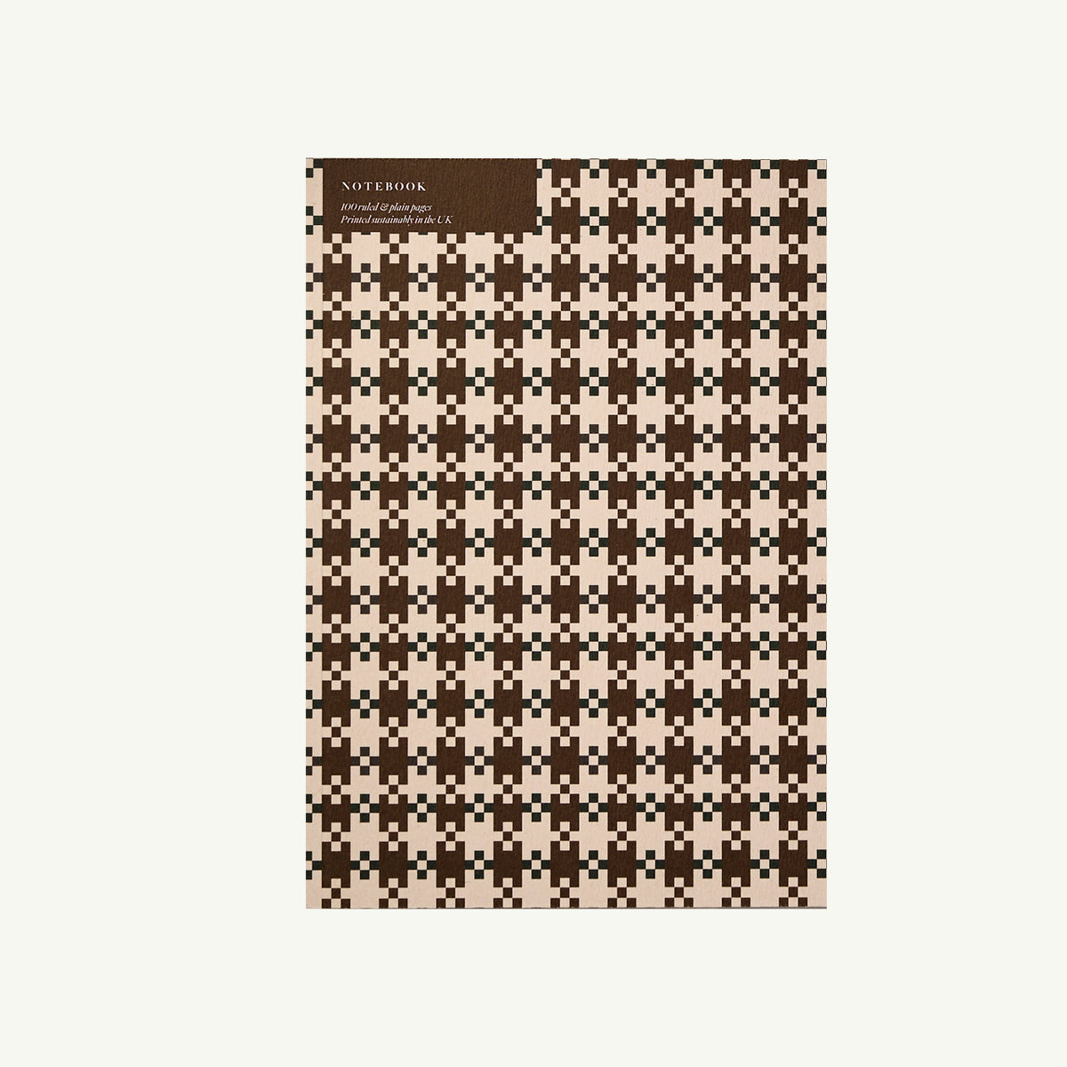 Kinshipped A5 Brown Flower Tile Notebook—lined, made in the UK.