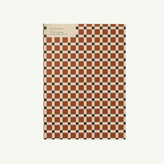 Kinshipped A5 Brugge Tile Notebook with brown & black checkerboard cover on white background.