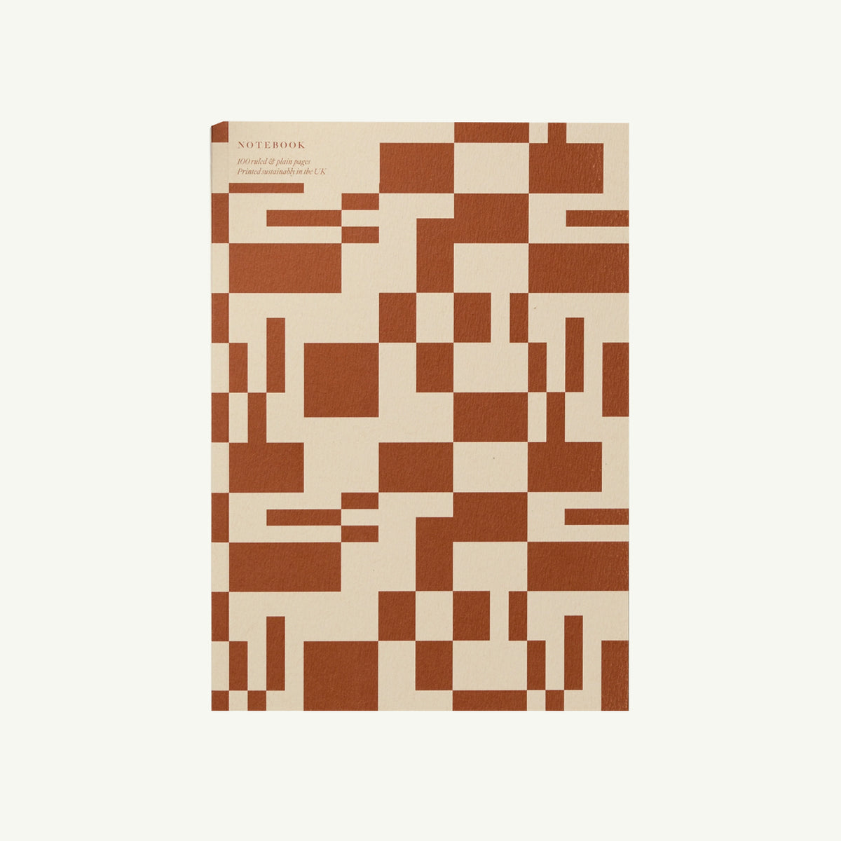 Kinshipped A5 Missmatch Tile Notebook: beige, geometric brown pattern, made in the UK.