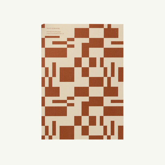 Kinshipped A5 Missmatch Tile Notebook: beige, geometric brown pattern, made in the UK.