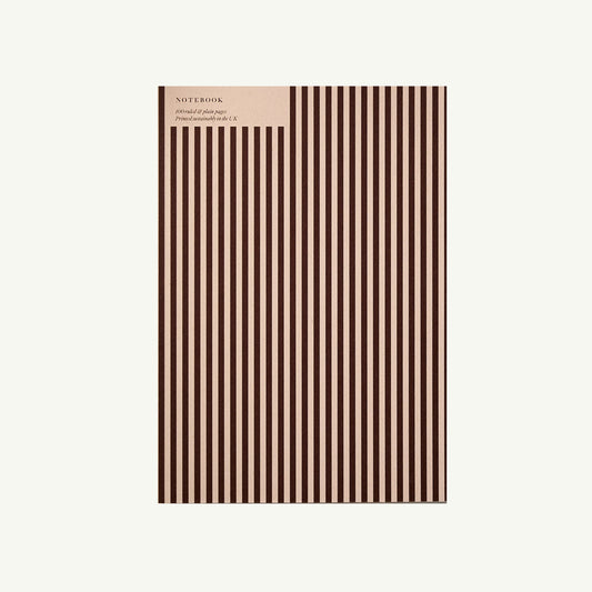 Kinshipped A5 Ruled Notebook, burgundy stripes, eco-friendly with top left label.