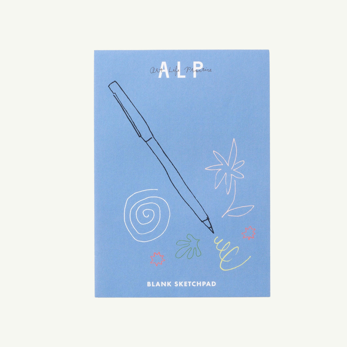 Blue cover with doodles; “The Watercolor Sketchpad” by Art Life Practice, 140 lb paper.