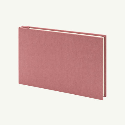 Pink Linen Post Photo Album by Orange Art on white background; closed with a fabric texture.
