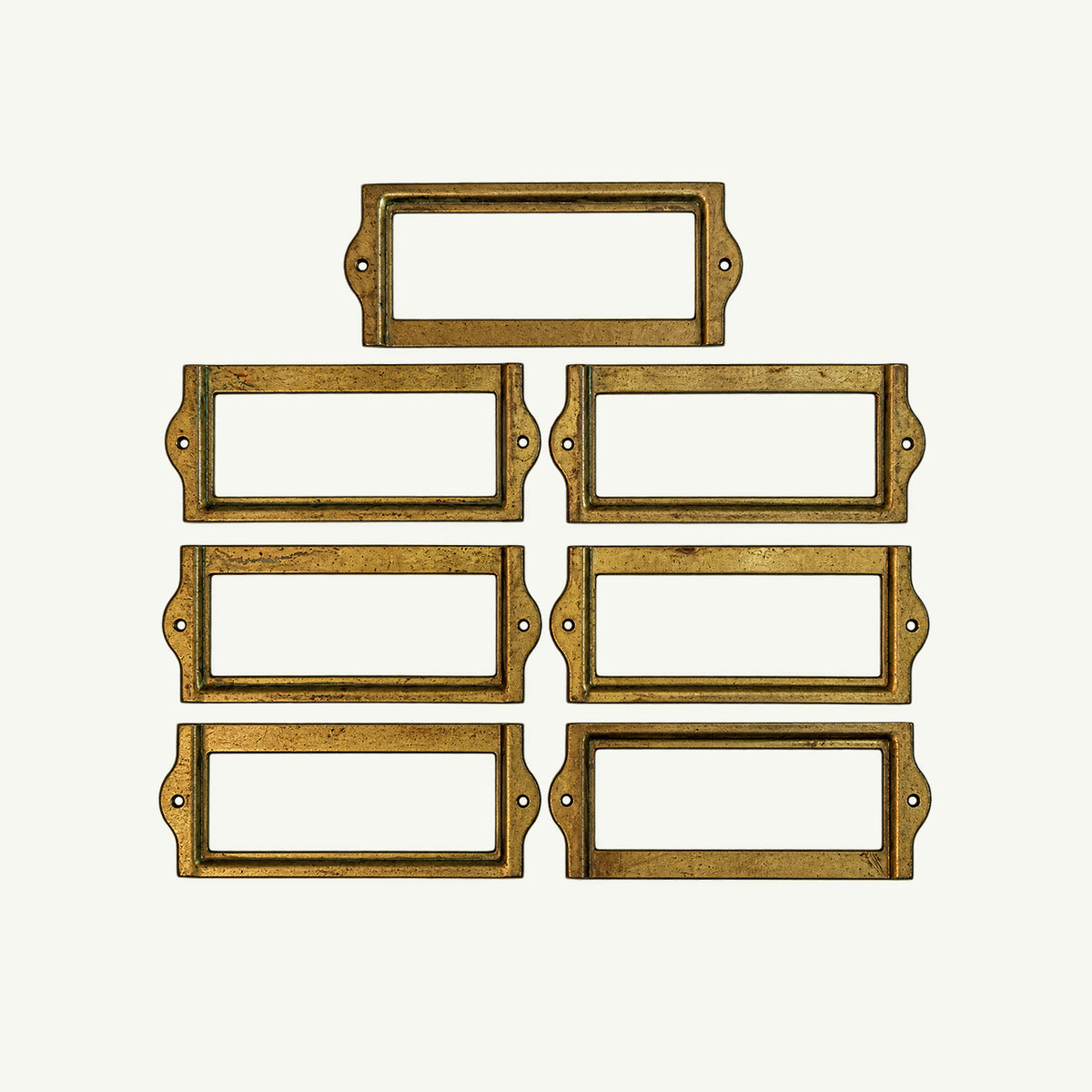 Mr. Boddington’s Studio Vintage Label Holders, set of 7, displayed on white background.