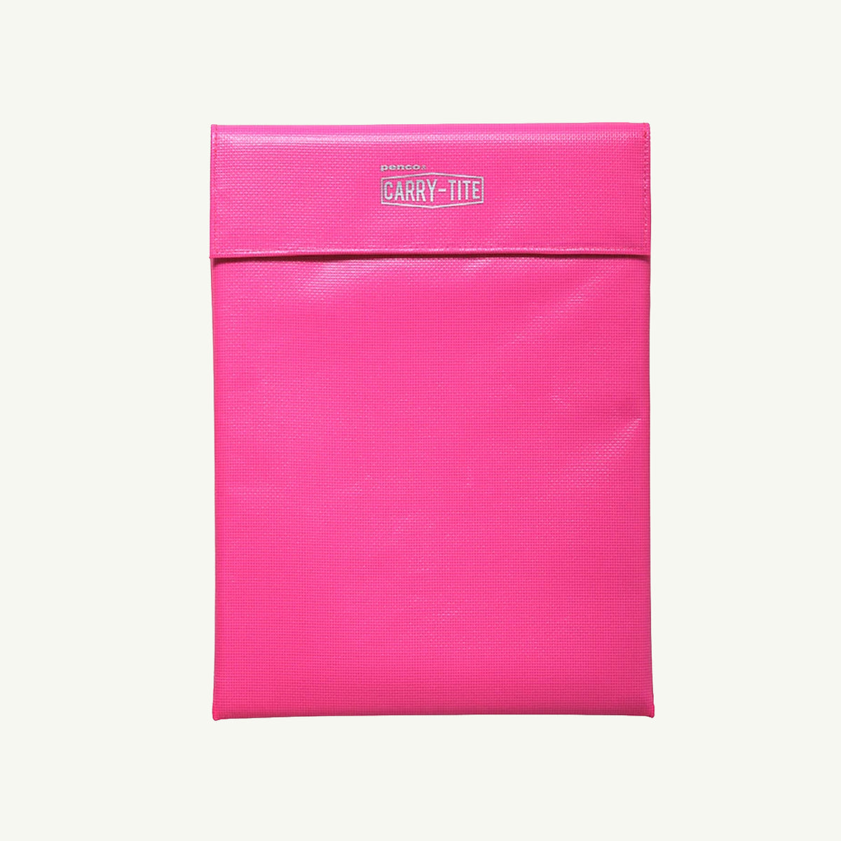 Durable, bright pink rectangular Penco Carry Tite Laptop Sleeve with a fold-over flap.
