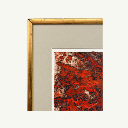 Gold gilt frame, beige mat; vibrant red Christopher Dean 1986 art by Mr. Boddington’s Studio.