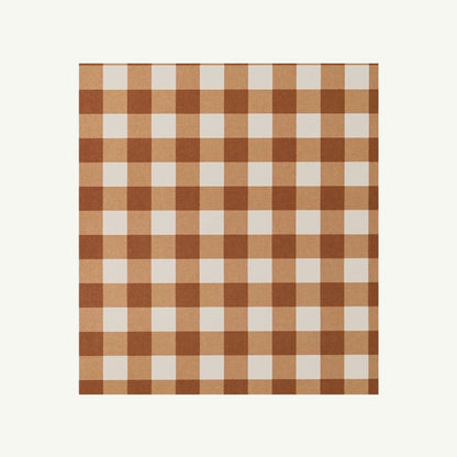 Kinshipped Recycled Gift Wrap with brown and white checkered, gingham-inspired design.