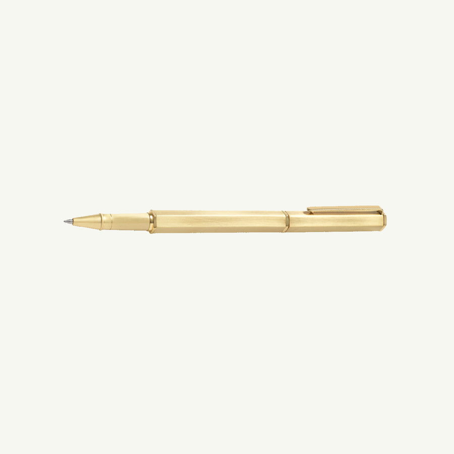 Papier Classic Rollerball Pen – Gold, cap off, lies horizontally on a white background.
