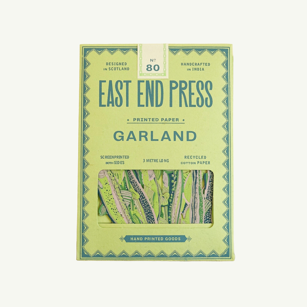 East End Press TASTY ANCHOVIES SEWN GARLAND in green & purple, in a decorative box.