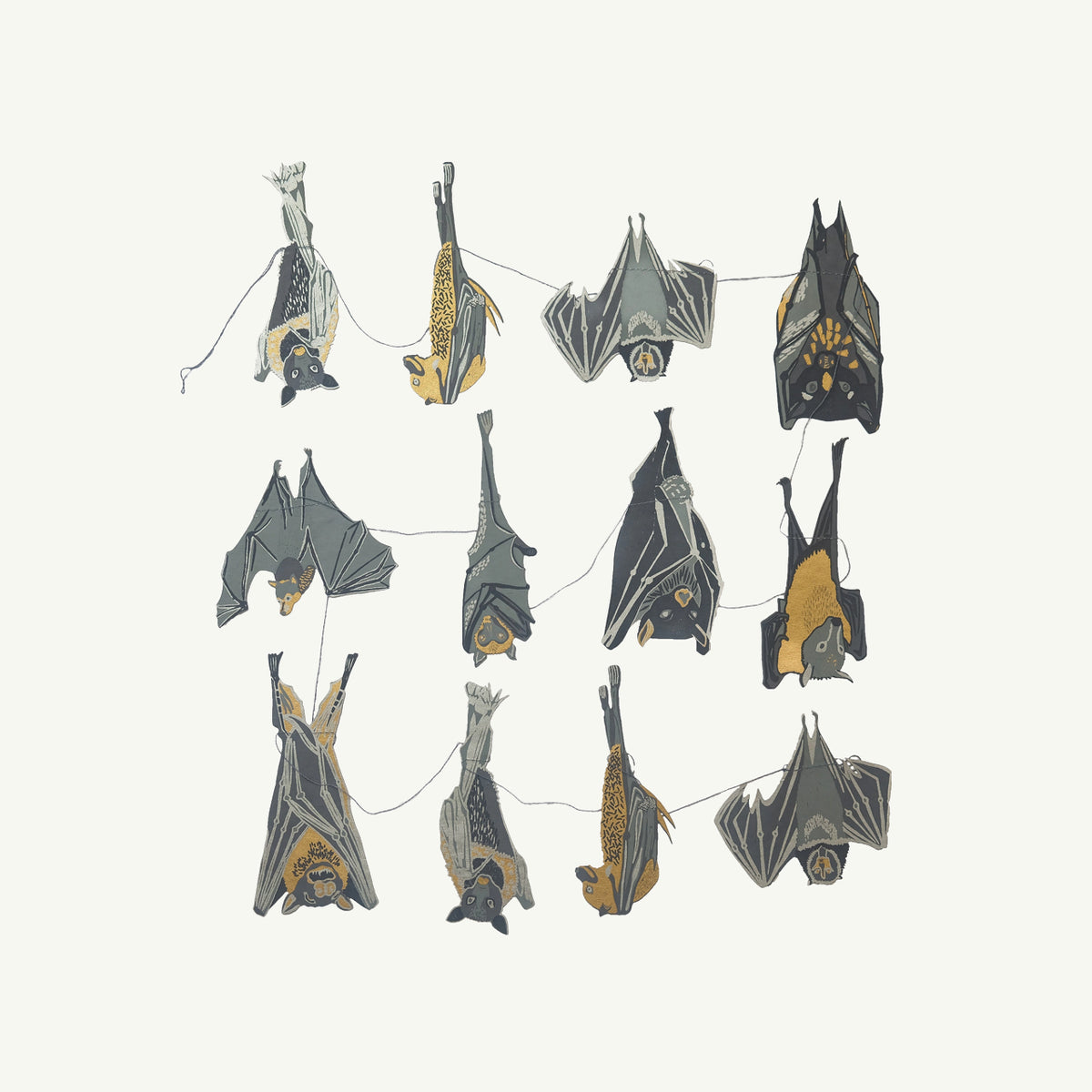 East End Press Bats Sewn Garland: 12 illustrated bats made from recycled materials.