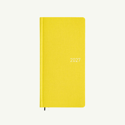Hobonichi Techo 2027 Weeks: yellow hardcover, white year, ideal portable planner.