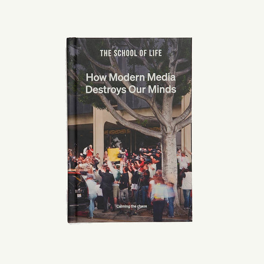 A crowd shows media’s impact in The School of Life’s “How Modern Media Destroys Our Minds.”.