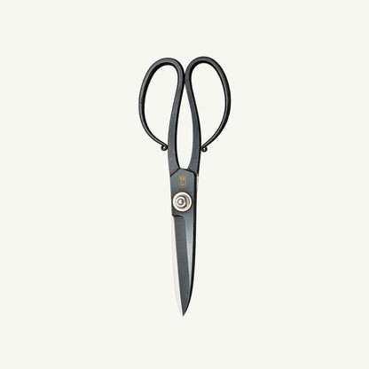 IKNM Tanebasami Scissors: handmade black metal shears with oval loops and a central pivot screw.