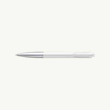 The Lamy Noto Ballpoint Pen features a minimalist white and silver triangular design.