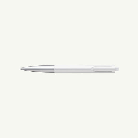 The Lamy Noto Ballpoint Pen features a minimalist white and silver triangular design.