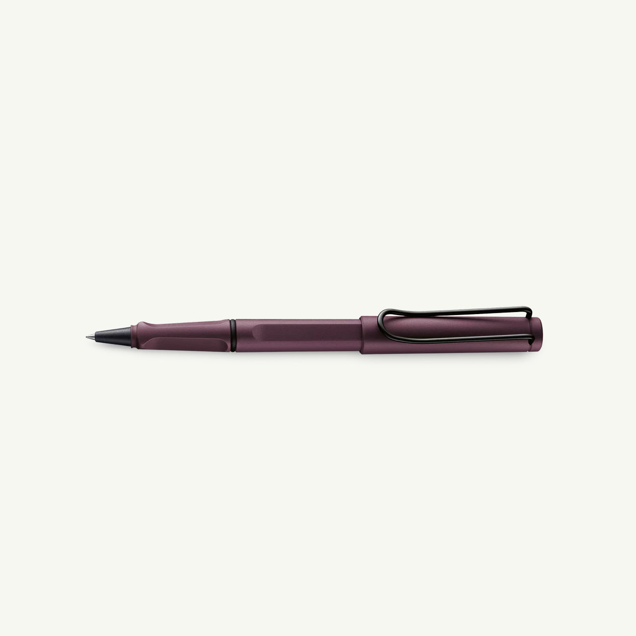 Lamy Safari Rollerball in purple with black clip, designed for smooth writing comfort.