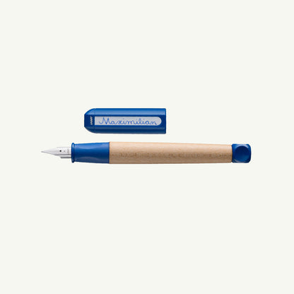 Lamy ABC Left-Handed Fountain Pen, blue cap, ergonomic maple wood barrel.