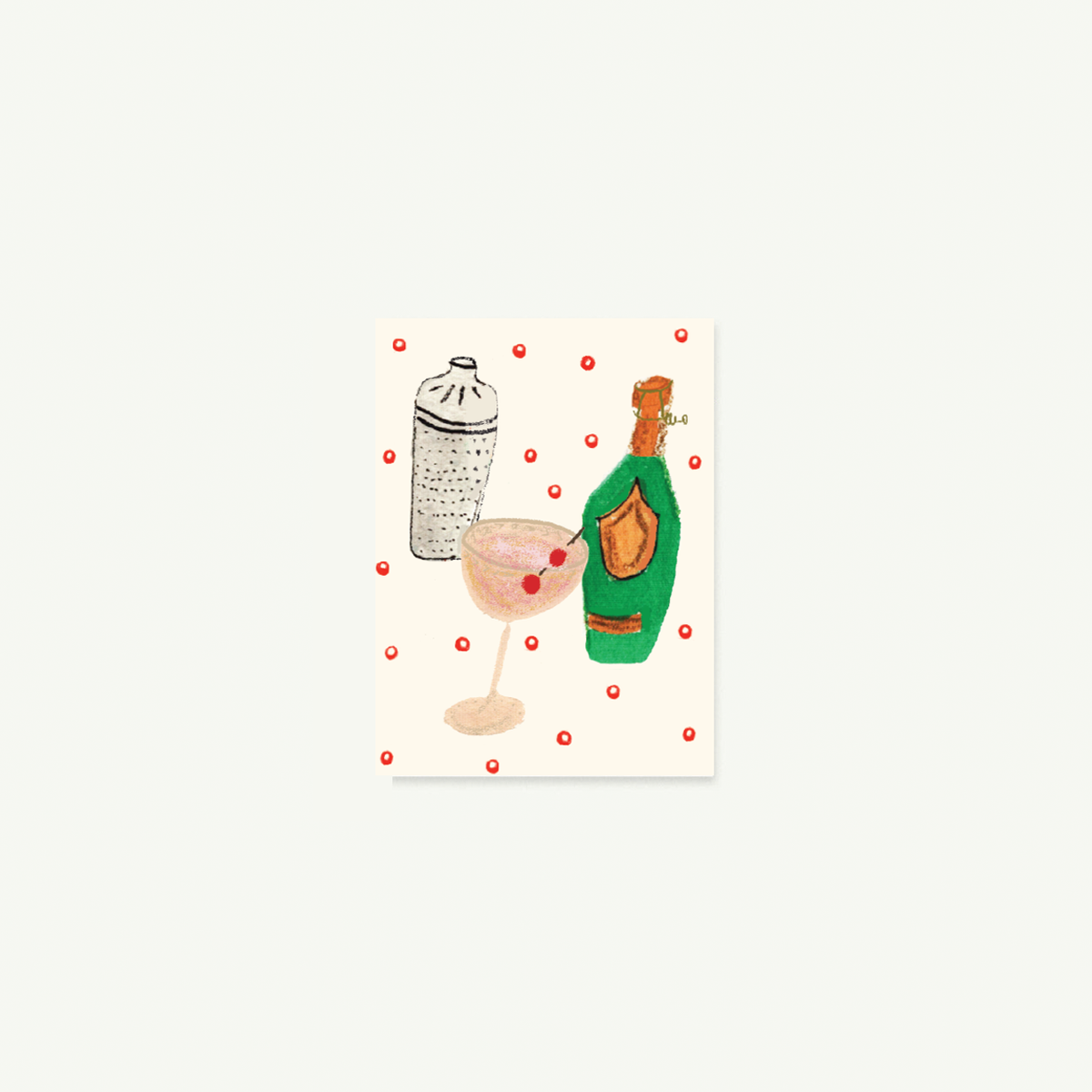 Mr. Boddington’s Studio: Life is Short - Petite Card with cocktail, shaker, and green champagne art.