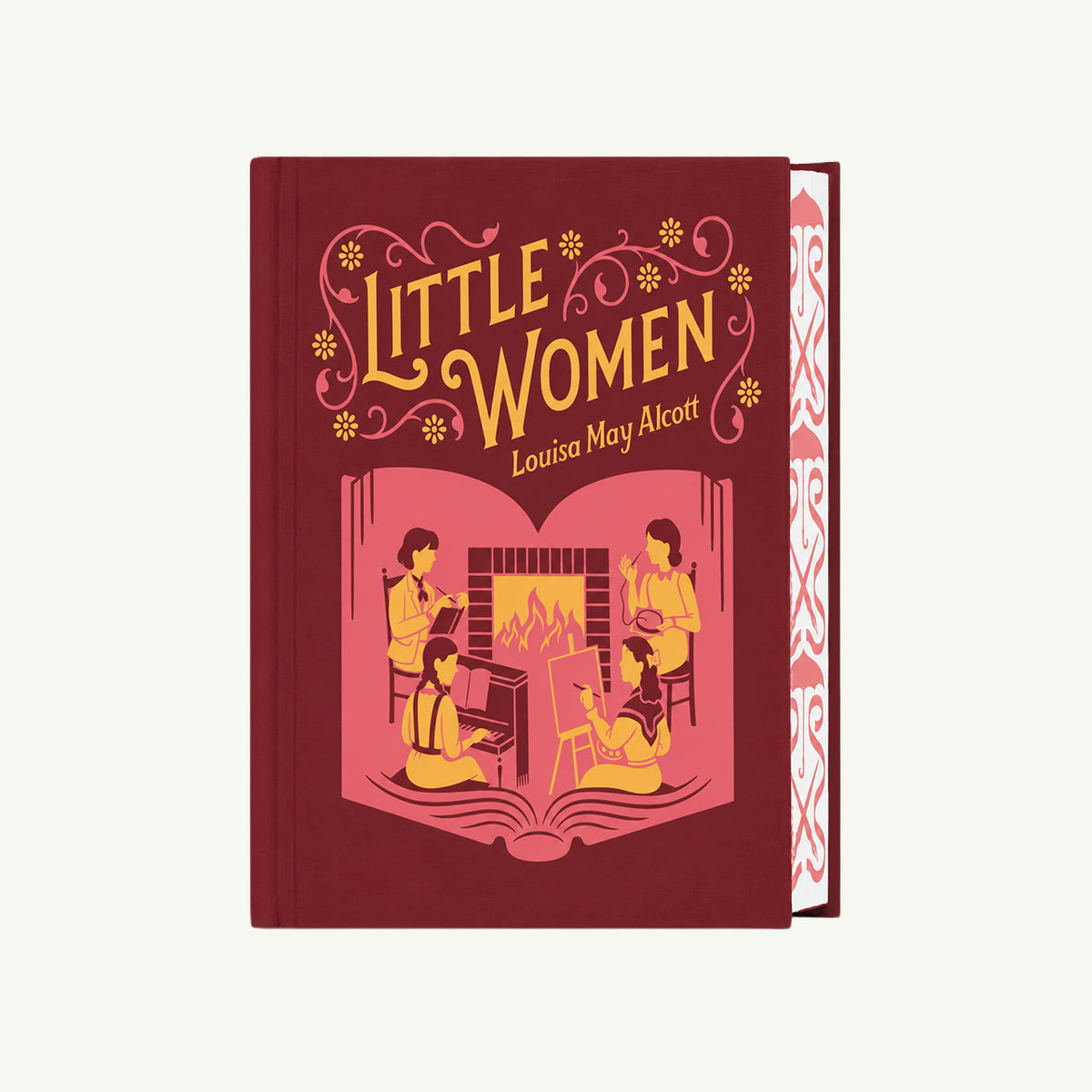 Unabridged cloth-bound Little Women by Hachette, illustrated cover of girls reading by fireplace.