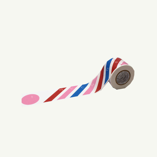 MT Masking Tape Japanese Washi Tape, red, pink & blue stripes, plus a pink circle design.