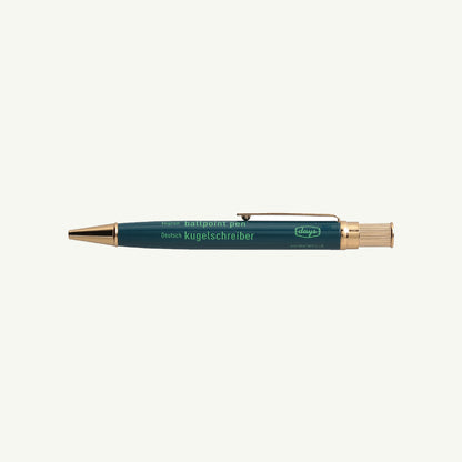 A gold-plated brass ballpoint pen with clip from MARK'S Inc.; retractable and refillable.