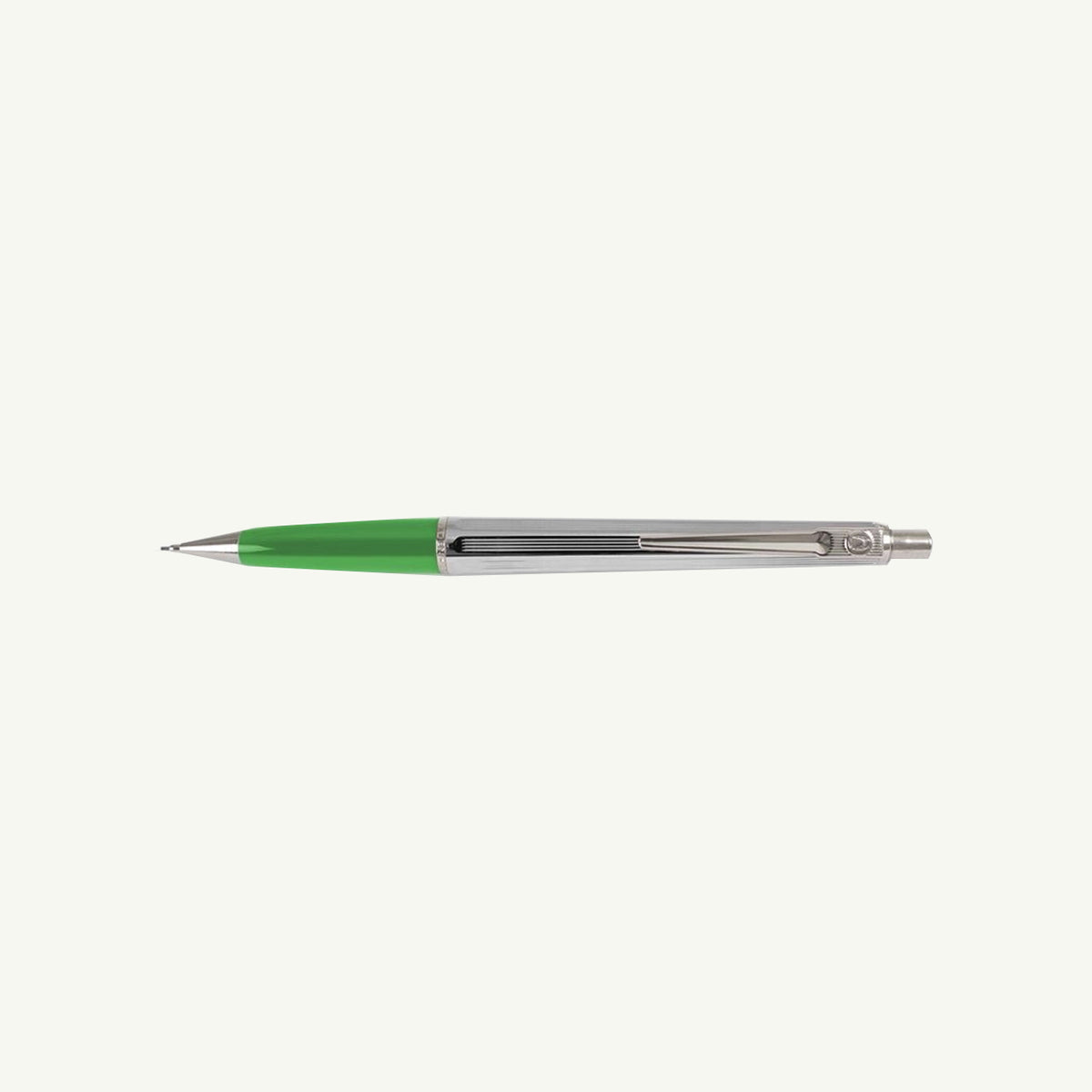 Ballograf by Nord Mark Inc. Mechanical Pencil, green grip, .7 lead, silver clip on white background.