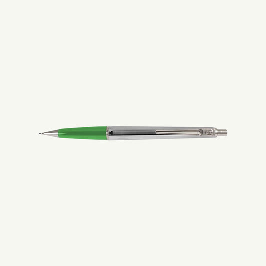 Ballograf by Nord Mark Inc. Mechanical Pencil, green grip, .7 lead, silver clip on white background.