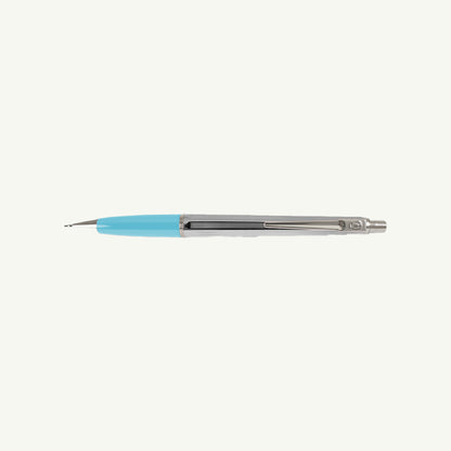 Ballograf by Nord Mark Inc. 0.7mm pencil; blue body, chrome finish, white background.