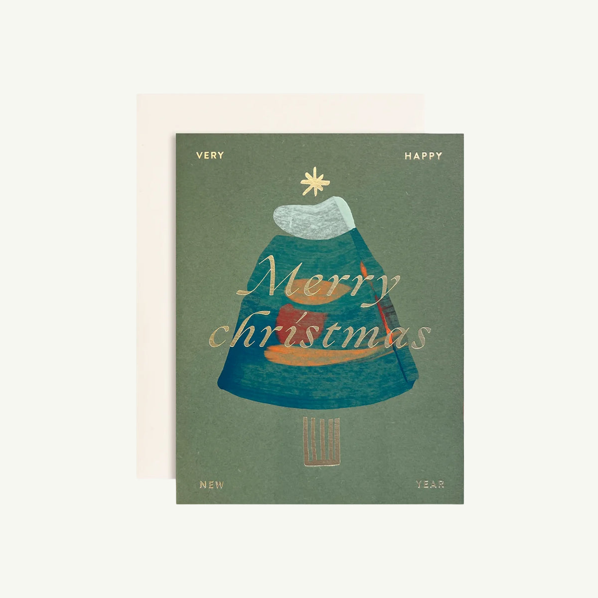 Merry Tree Box Set holiday card with a stylized green tree and gold Merry Christmas foil text.