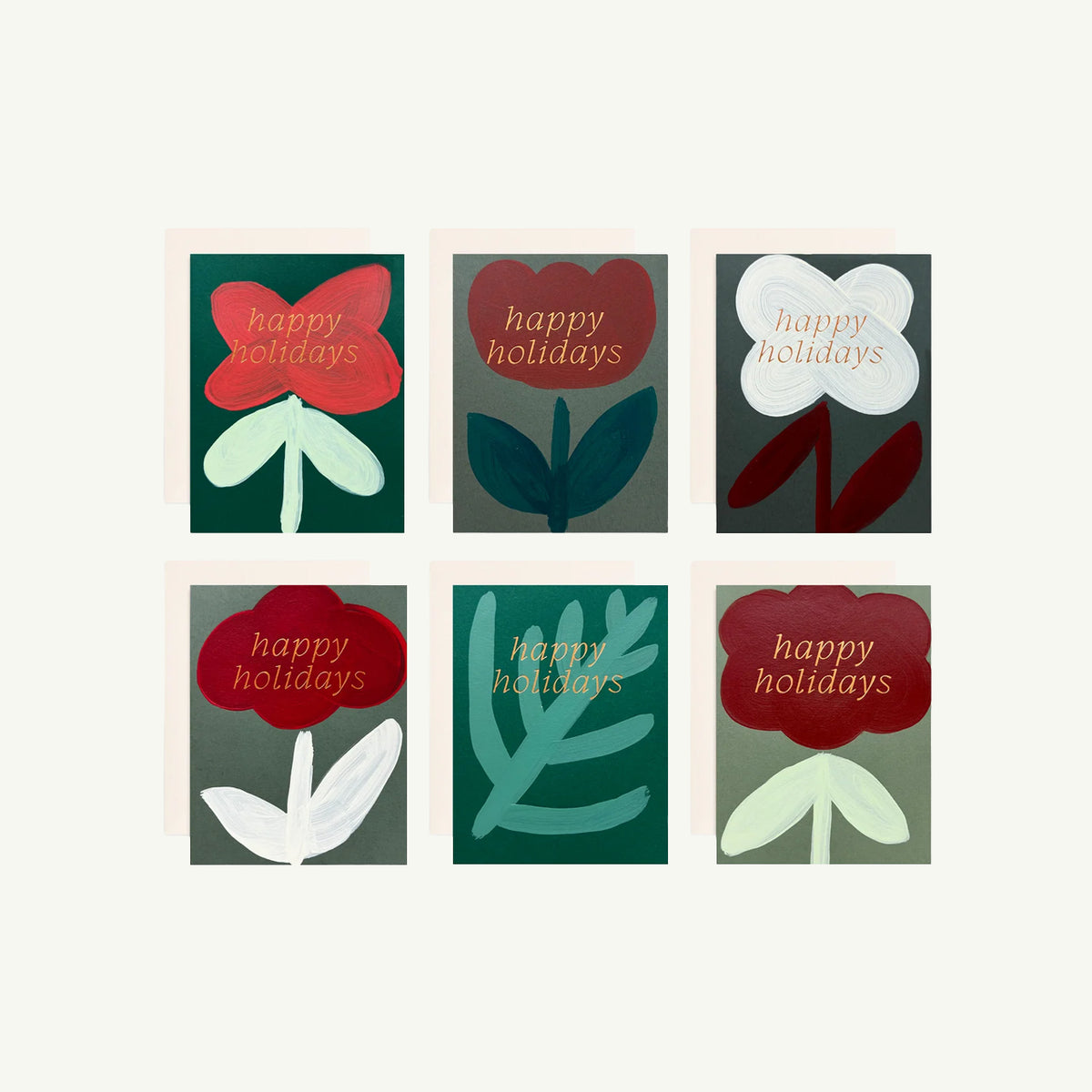 Moglea Flower Holiday Box Set of six hand-painted greeting cards with a flower and happy holidays.