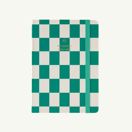 18 Months Checkered Emerald Green Diary 2026-2027