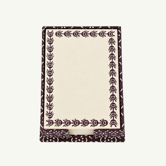 Note Holder - Pear Halves Elderberry by Cambridge Imprint with ivory paper and patterned case.