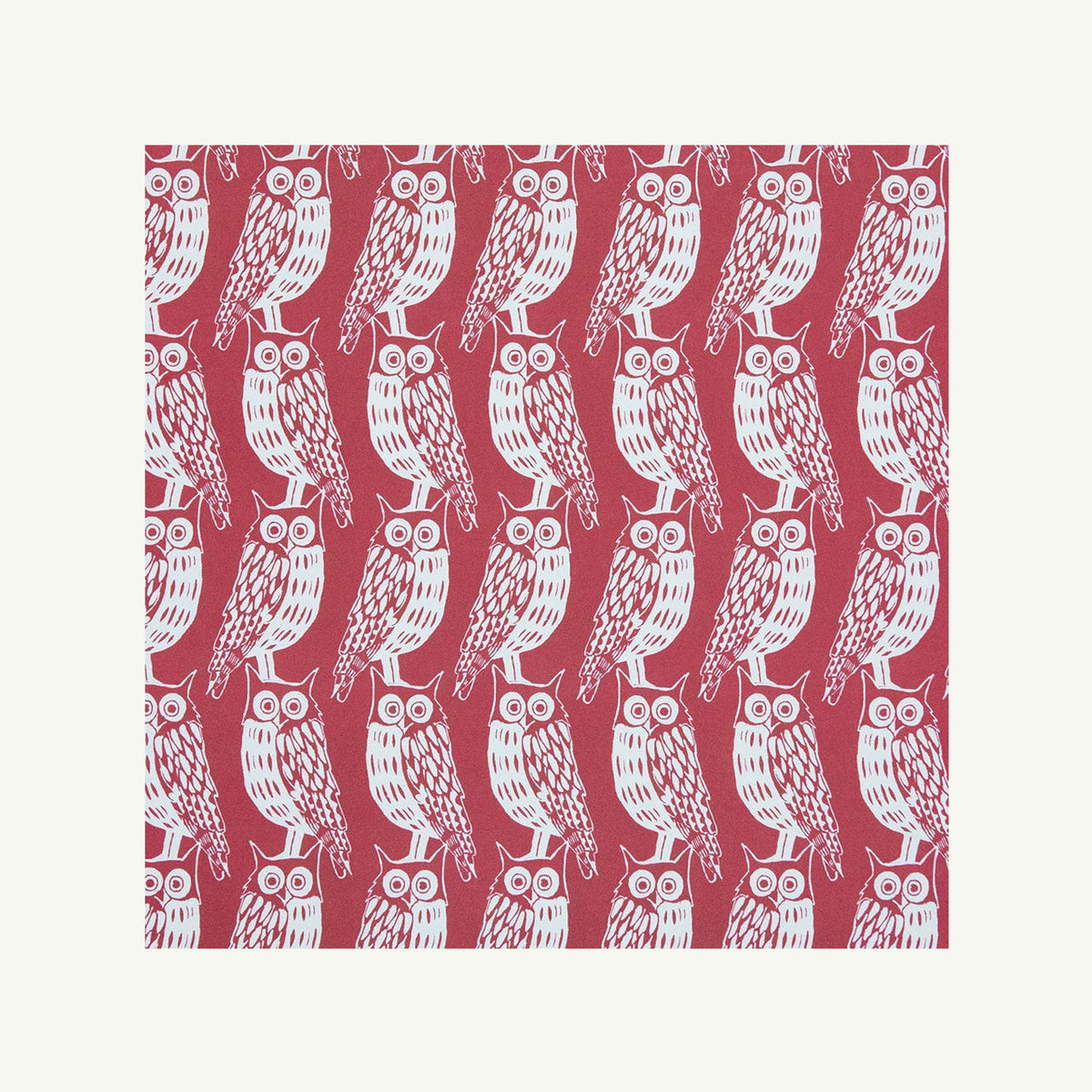 Cambridge Imprint Patterned Paper Owls Dark Red: festive white owl rows on rich red paper.