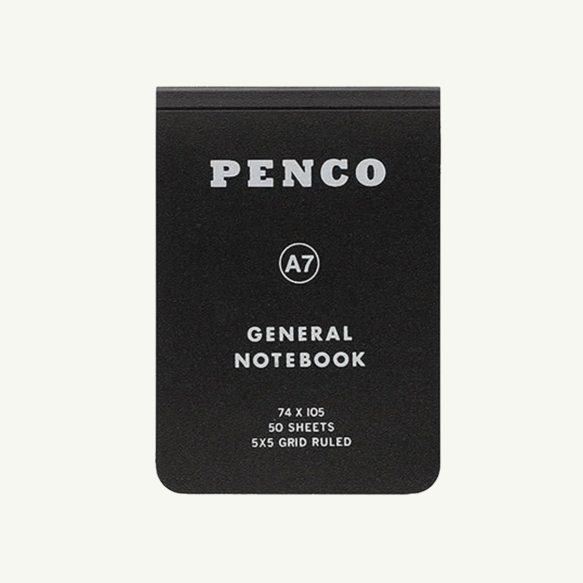 Black Penco General Notebook (A7) with white text and gridded pages.