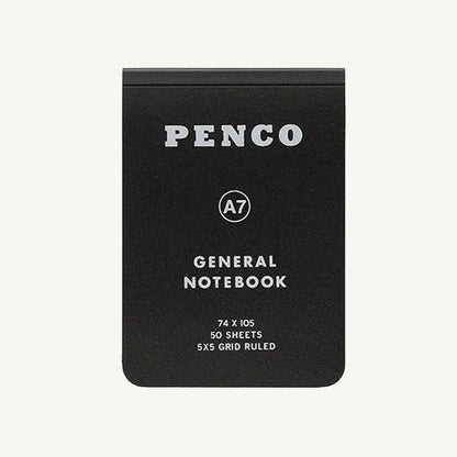 Black Penco General Notebook (A7) with white text and gridded pages.