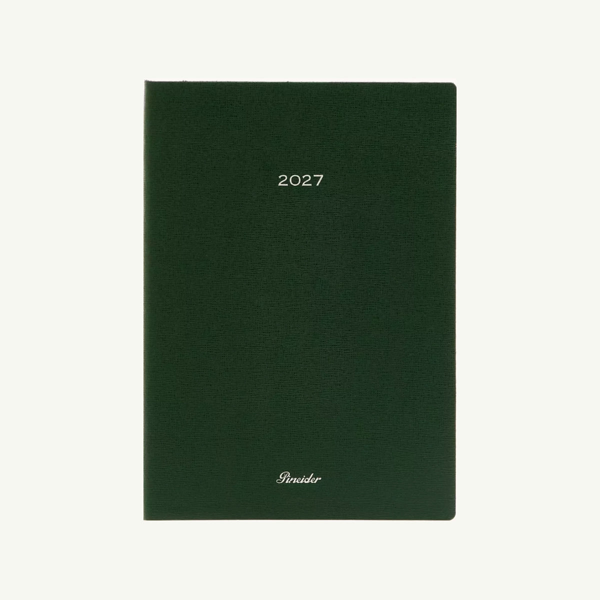 Dark green Pineider’s Milano 2027 Diary with the brand name printed at the bottom.