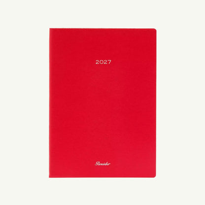 Red Pineider’s Milano 2027 Diary with the year in the center and a logo at the bottom.