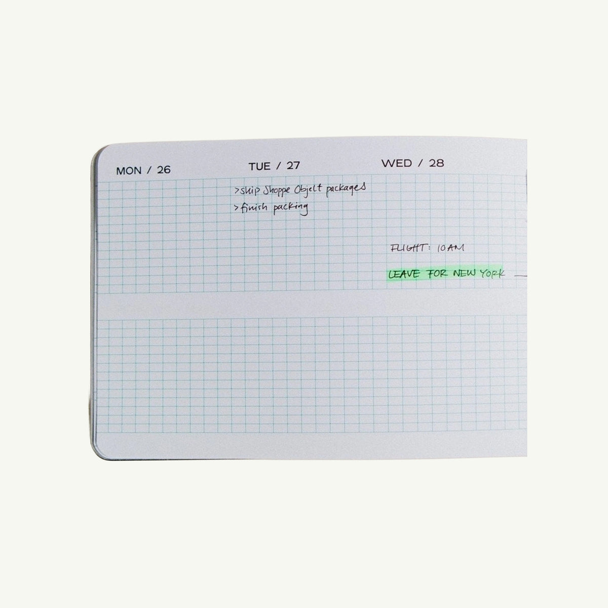 Open Case Study 2027 Pocket Planner page with handwritten notes for Tuesday, the 27th.