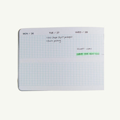 Open Case Study 2027 Pocket Planner page with handwritten notes for Tuesday, the 27th.
